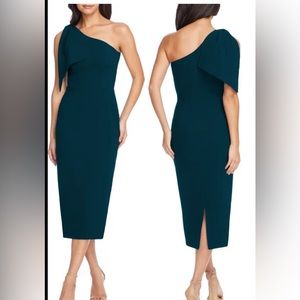Dress the Population Tiffany one shoulder midi dress pine green size medium NWT